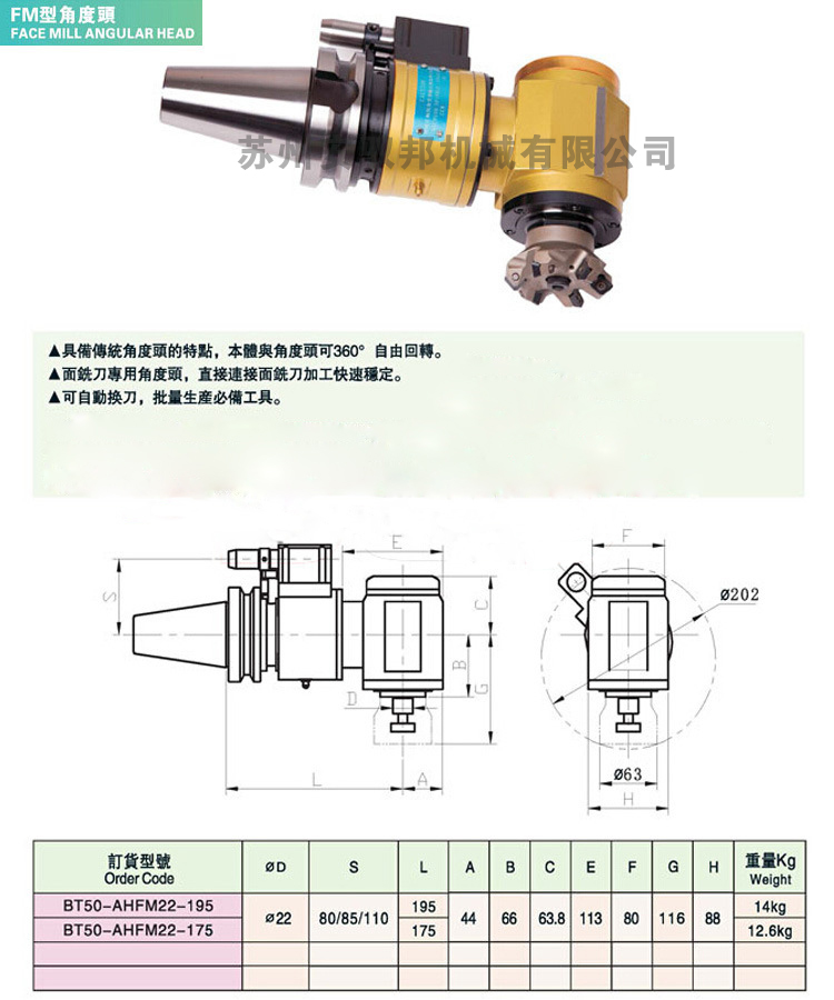 艾菲茉FM型小型角度頭參數與尺寸圖